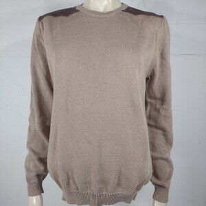 Ralph Lauren Purple Label crew neck sweater faux leather shoulder patches Medium